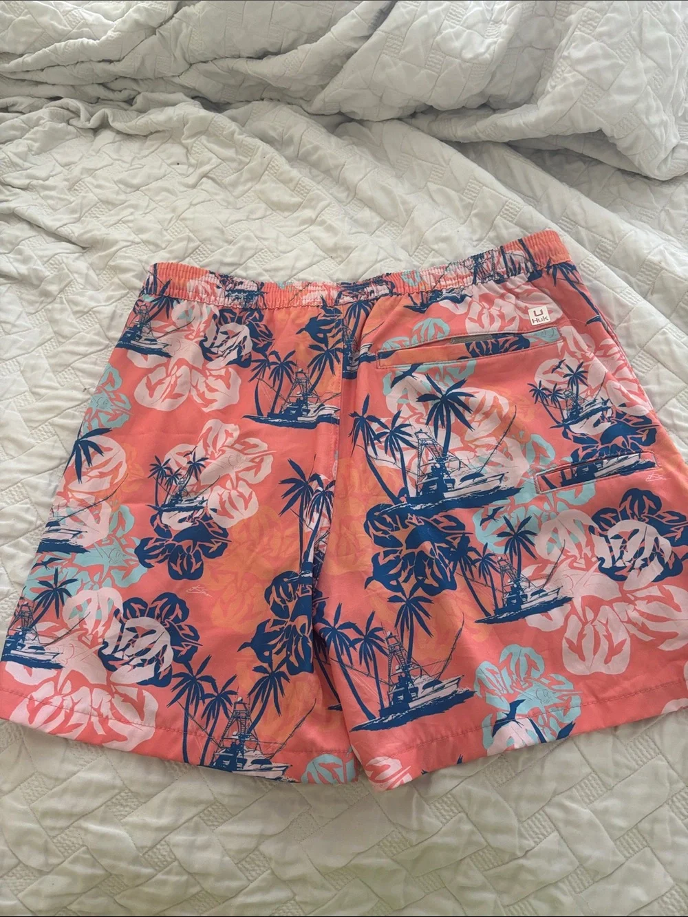 Huk Coral Tropical Print Swim Trunks